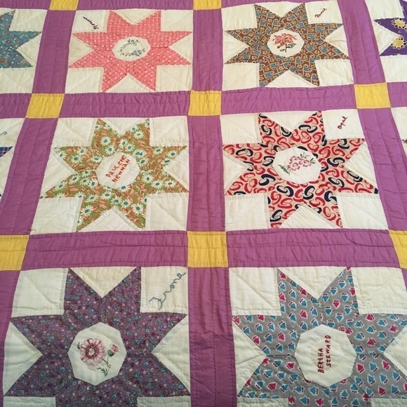 30's Antique Vintage Star / Sun Pattern Name Quilt - Picture 4 of 8